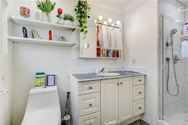 467 W Casad St, Covina, CA 91723 - bathroom featuring vanity, a stall shower, and ornamental molding