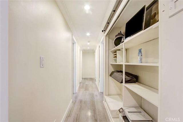 467 W Casad St, Covina, CA 91723 - corridor featuring light wood finished floors, ornamental molding, and recessed lighting