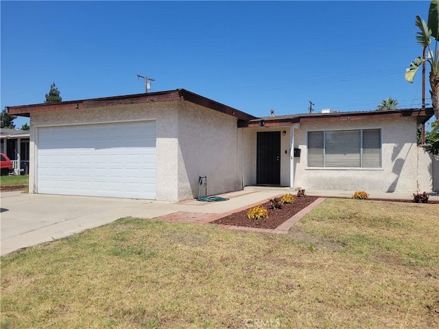 13224 Greenstone Ave, Norwalk, CA 90650 - ranch-style house with stucco siding, a garage, a front yard, and driveway