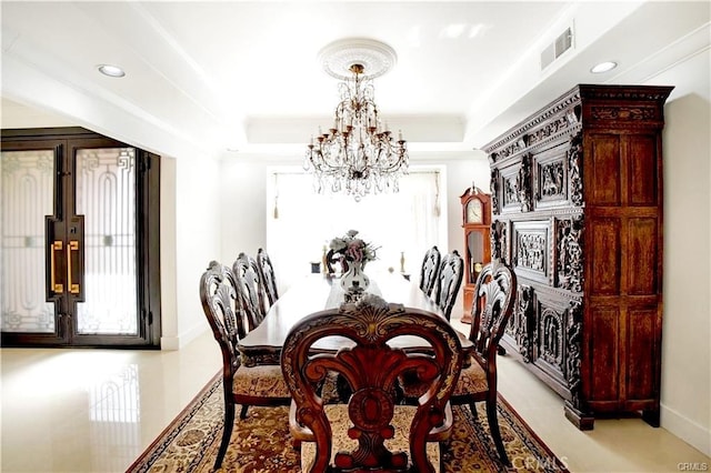 22329 Plummer St, Chatsworth, CA 91311 - dining room featuring a chandelier, recessed lighting, and a tray ceiling