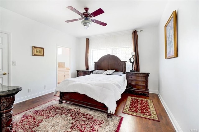 22329 Plummer St, Chatsworth, CA 91311 - bedroom featuring wood finished floors, connected bathroom, and a ceiling fan