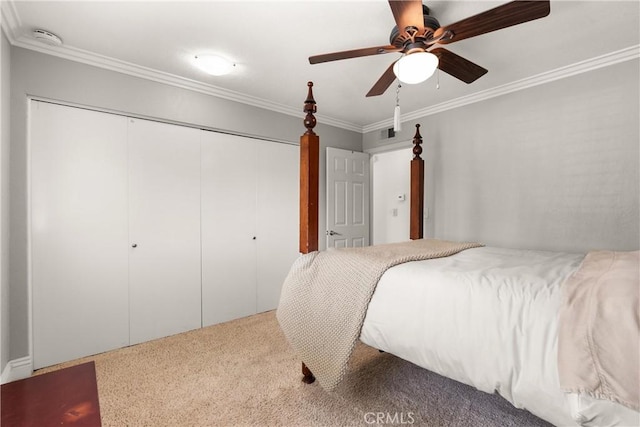 1225 Carlsbad St, Placentia, CA 92870 - bedroom with crown molding, a closet, carpet flooring, and ceiling fan