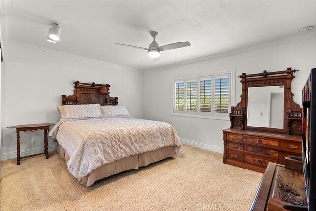 1225 Carlsbad St, Placentia, CA 92870 - bedroom featuring light colored carpet, crown molding, and ceiling fan