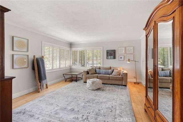 1225 Carlsbad St, Placentia, CA 92870 - living area featuring light wood-type flooring, crown molding, and a textured ceiling
