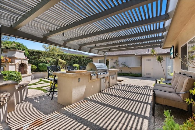 1225 Carlsbad St, Placentia, CA 92870 - view of patio / terrace with exterior kitchen and a pergola