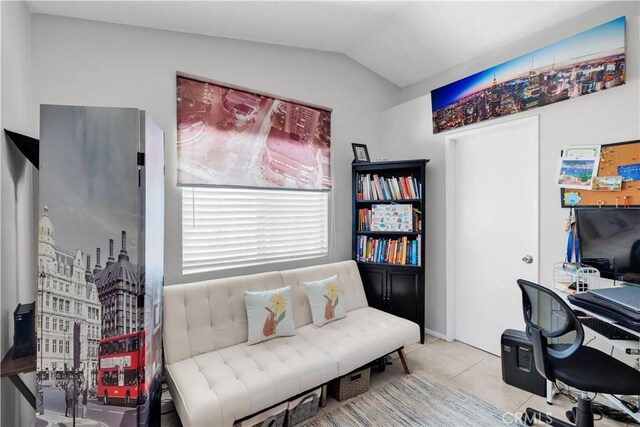 12268 Pluto Dr, Victorville, CA 92392 - tiled home office featuring lofted ceiling
