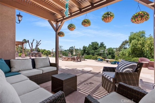 2841 Dos Lomas Pl, Fallbrook, CA 92028 - view of patio / terrace featuring an outdoor living space with a fire pit and a pergola