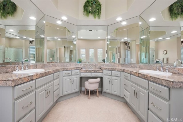 2841 Dos Lomas Pl, Fallbrook, CA 92028 - bathroom with vanity, a shower, and recessed lighting