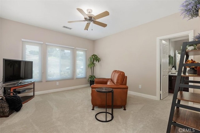 2841 Dos Lomas Pl, Fallbrook, CA 92028 - living area with carpet flooring and a ceiling fan