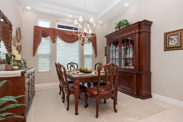 2841 Dos Lomas Pl, Fallbrook, CA 92028 - dining space with a chandelier, recessed lighting, and a tray ceiling