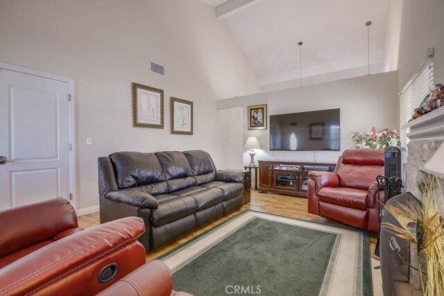13418 Palm Pl, Cerritos, CA 90703 - living area with high vaulted ceiling and beamed ceiling