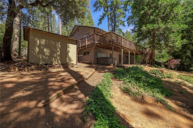 15320 Forest Ranch Way, Forest Ranch, CA 95942 - rear view of property featuring a wooden deck, a jacuzzi, and stairway
