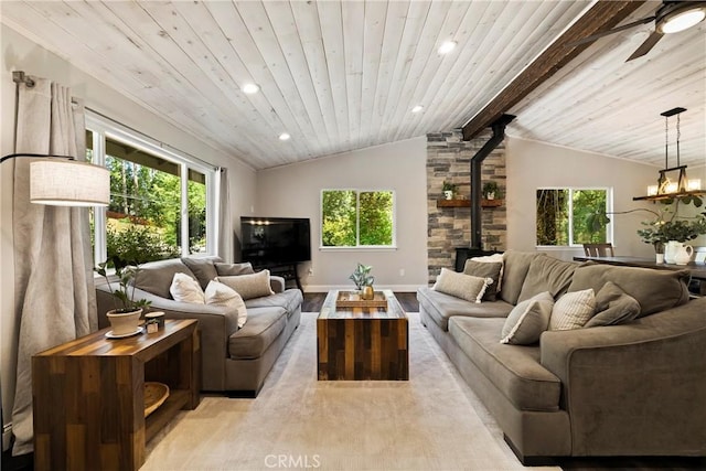 15320 Forest Ranch Way, Forest Ranch, CA 95942 - living area with a wood stove, light wood-style floors, plenty of natural light, a ceiling fan, and recessed lighting