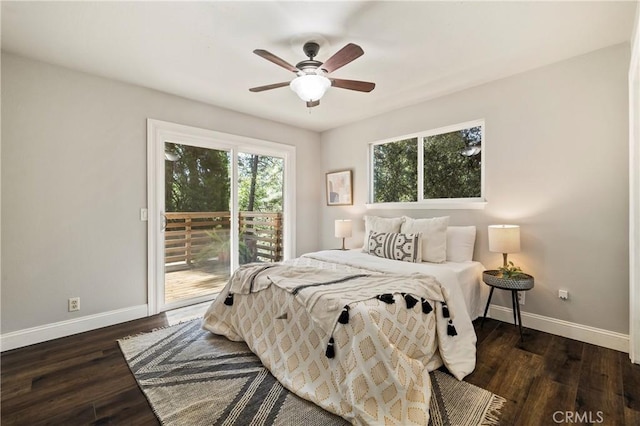 15320 Forest Ranch Way, Forest Ranch, CA 95942 - bedroom featuring access to exterior, wood finished floors, and ceiling fan