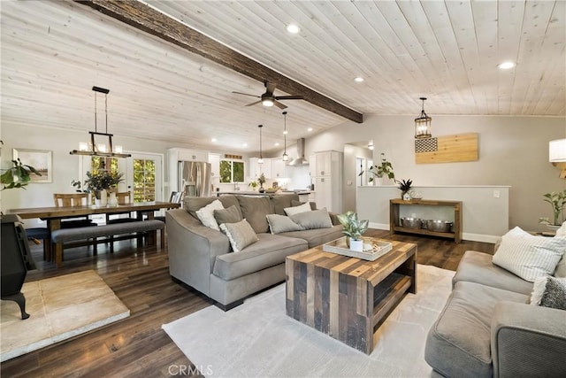 15320 Forest Ranch Way, Forest Ranch, CA 95942 - living room with dark wood finished floors, a ceiling fan, and recessed lighting