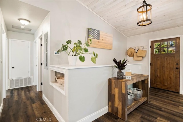 15320 Forest Ranch Way, Forest Ranch, CA 95942 - foyer entrance with dark wood-type flooring, lofted ceiling, and wood ceiling