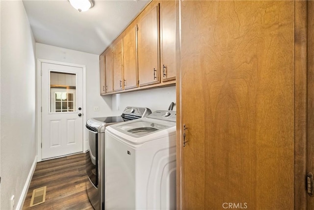 15320 Forest Ranch Way, Forest Ranch, CA 95942 - laundry area with washer and dryer, cabinet space, and dark wood-style flooring