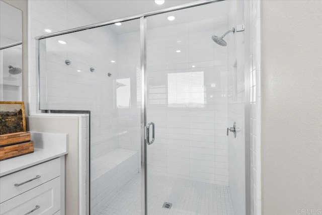660 Westbrook Loop, San Marcos, CA 92078 - bathroom with vanity, a stall shower, and recessed lighting