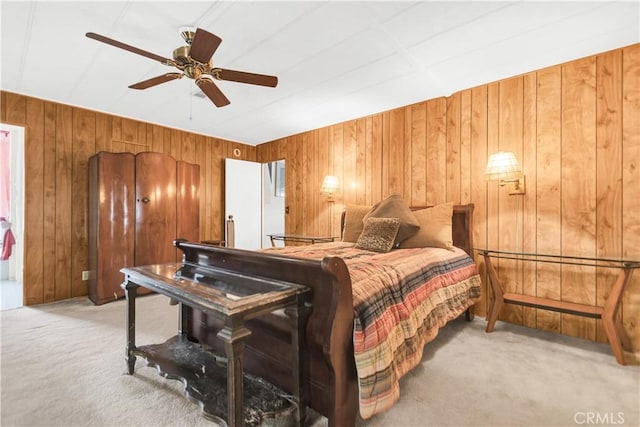 74084 Mercury Cir W, Palm Desert, CA 92260 - carpeted bedroom with wood walls and ceiling fan