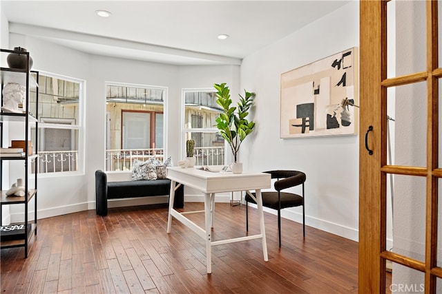 229 S Kingsley Dr, Los Angeles, CA 90004 - office area with dark wood finished floors and recessed lighting