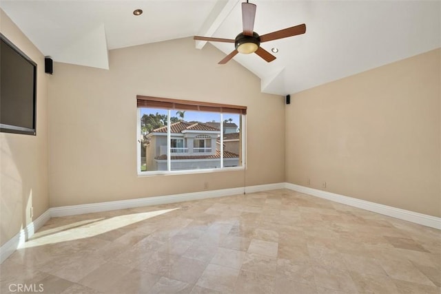 33551 Sandcastle Ct, Dana Point, CA 92629 - spare room with a ceiling fan, beam ceiling, and high vaulted ceiling