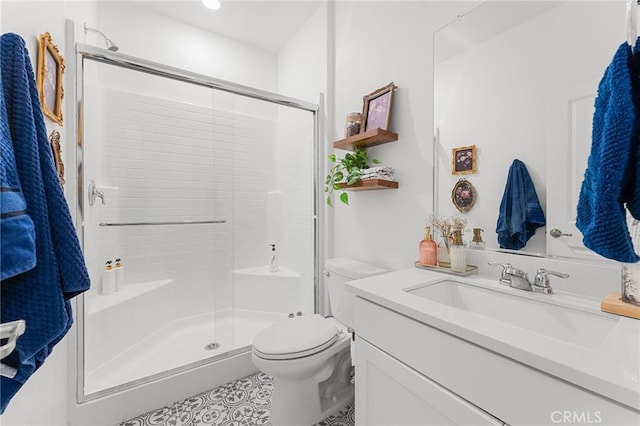 835 Orangedale Ave, Redlands, CA 92374 - bathroom with vanity, a shower stall, and tile patterned flooring