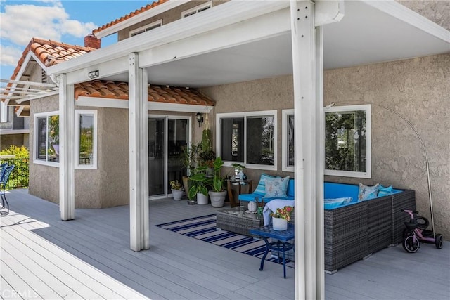 5999 Cedar Mountain Dr, Rancho Cucamonga, CA 91737 - wooden terrace featuring an outdoor hangout area