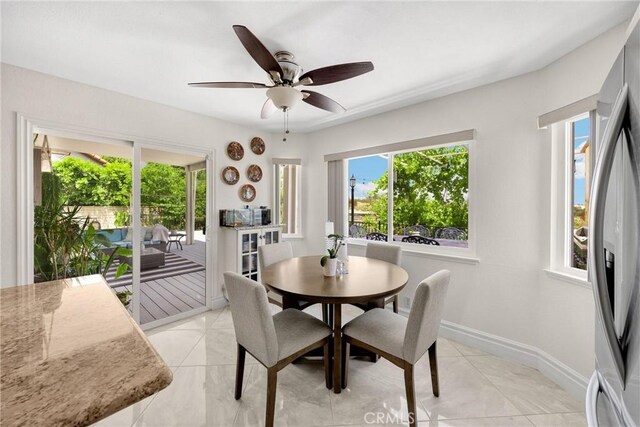 5999 Cedar Mountain Dr, Rancho Cucamonga, CA 91737 - dining space featuring ceiling fan and light tile patterned floors