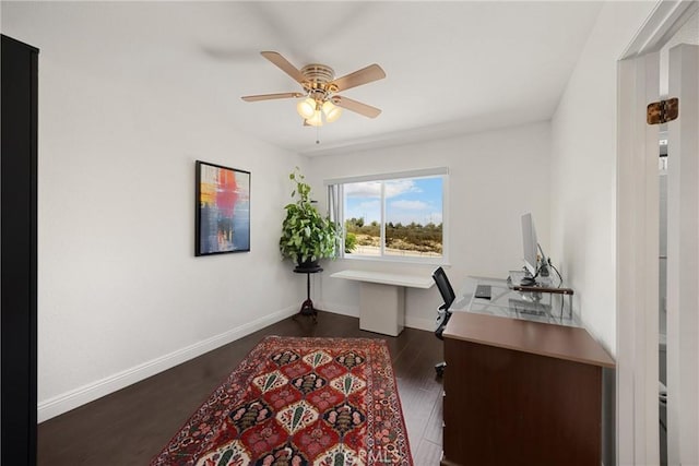 5999 Cedar Mountain Dr, Rancho Cucamonga, CA 91737 - office featuring ceiling fan and dark wood-style flooring