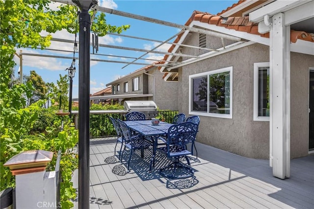 5999 Cedar Mountain Dr, Rancho Cucamonga, CA 91737 - wooden terrace featuring area for grilling and outdoor dining space