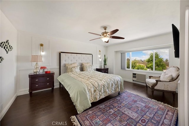 5999 Cedar Mountain Dr, Rancho Cucamonga, CA 91737 - bedroom featuring wood finished floors, a ceiling fan, and a wall unit AC