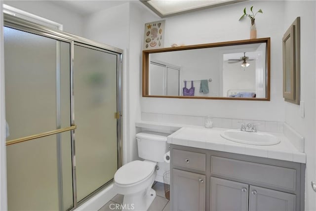 7330 Smoke Tree Rd, Phelan, CA 92371 - full bathroom with vanity, a shower stall, and ceiling fan