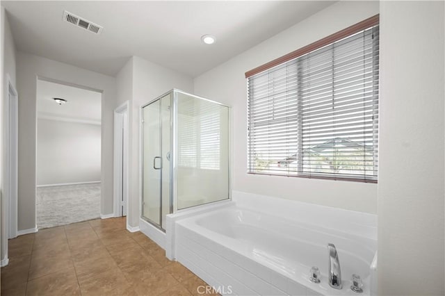 36845 Gemina Ave, Murrieta, CA 92563 - full bathroom with a stall shower, a bath, and tile patterned flooring