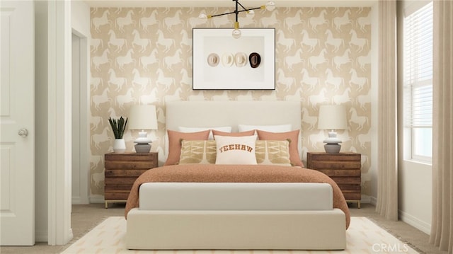 7594 Taylor Ave, Hesperia, CA 92345 - carpeted bedroom featuring wallpapered walls