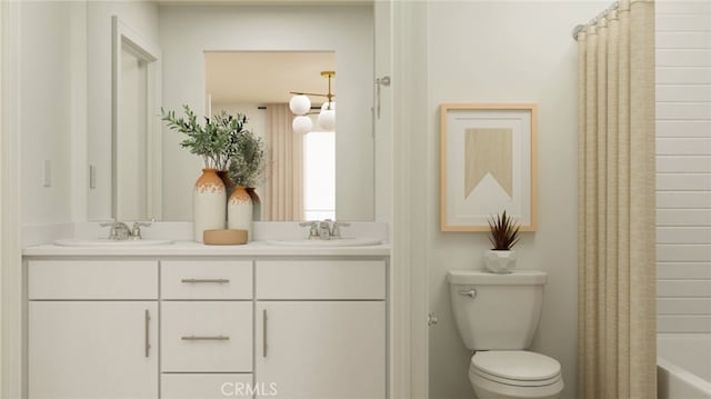 7594 Taylor Ave, Hesperia, CA 92345 - full bath featuring double vanity and shower / tub combo with curtain
