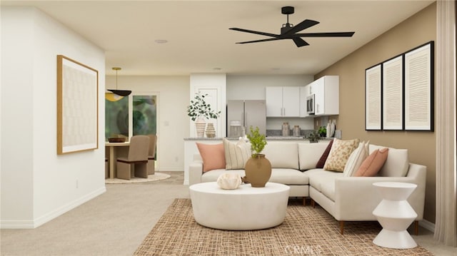 7594 Taylor Ave, Hesperia, CA 92345 - living area with a ceiling fan and light colored carpet