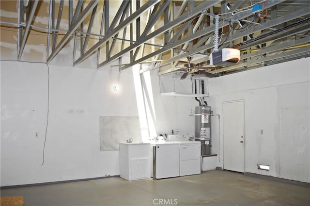 856 Liam Way, Beaumont, CA 92223 - basement featuring washing machine and dryer, water heater, and ceiling fan