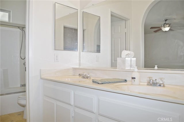 856 Liam Way, Beaumont, CA 92223 - full bathroom with double vanity, a ceiling fan, and bathtub / shower combination