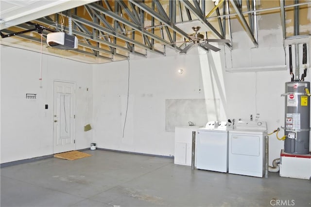 856 Liam Way, Beaumont, CA 92223 - garage featuring washing machine and dryer, a garage door opener, and strapped water heater
