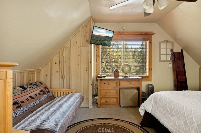 833 Brier Trl, Big Bear Lake, CA 92315 - carpeted bedroom featuring lofted ceiling and a ceiling fan