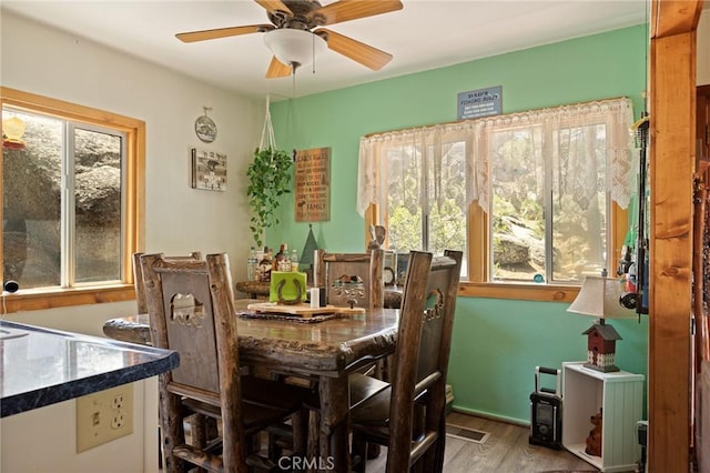 833 Brier Trl, Big Bear Lake, CA 92315 - dining room featuring plenty of natural light, wood finished floors, and a ceiling fan