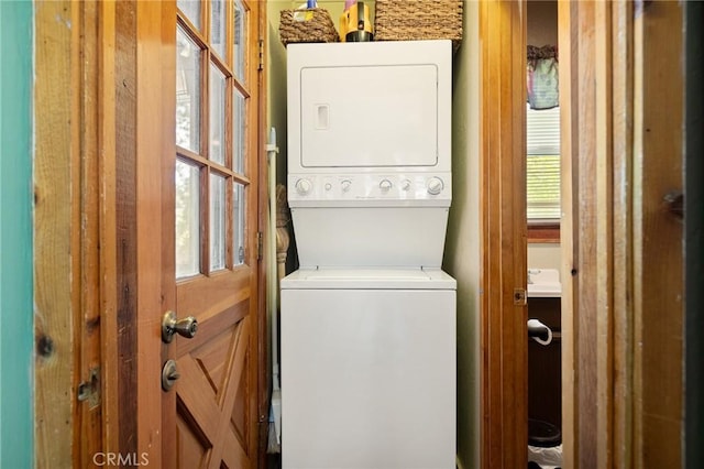 833 Brier Trl, Big Bear Lake, CA 92315 - laundry room with stacked washer and clothes dryer