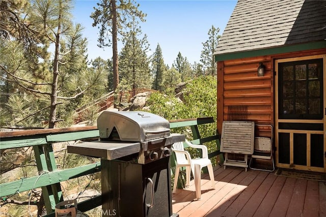833 Brier Trl, Big Bear Lake, CA 92315 - wooden terrace featuring a grill