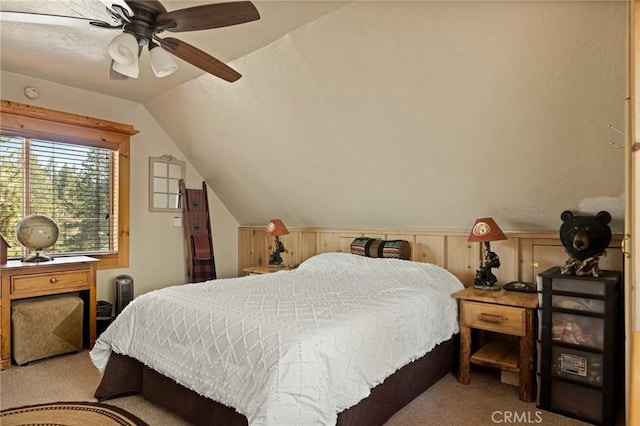 833 Brier Trl, Big Bear Lake, CA 92315 - carpeted bedroom featuring vaulted ceiling and ceiling fan