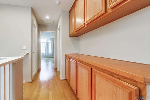 4620 Los Alamos Way Unit C, Oceanside, CA 92057 - hallway with light wood-type flooring, recessed lighting, an upstairs landing, and attic access