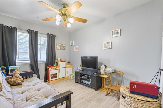 2951 S Plainfield Pl, Ontario, CA 91761 - living room featuring light wood-style flooring and ceiling fan