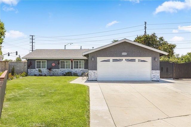 2951 S Plainfield Pl, Ontario, CA 91761 - ranch-style home with stone siding, stucco siding, an attached garage, and concrete driveway