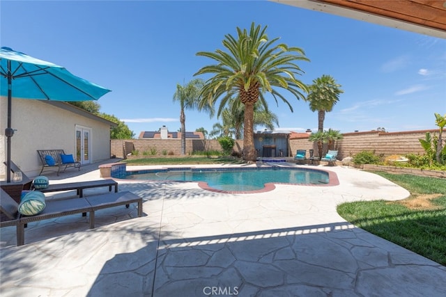 1225 Old Hickory Rd, Corona, CA 92882 - view of swimming pool featuring french doors, a fenced backyard, and a patio area