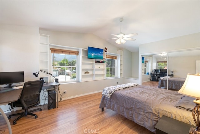 1225 Old Hickory Rd, Corona, CA 92882 - bedroom featuring lofted ceiling, light wood-style flooring, a closet, a desk, and a ceiling fan