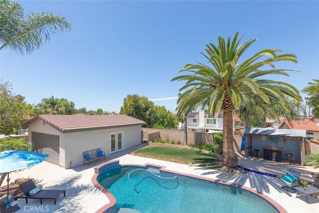1225 Old Hickory Rd, Corona, CA 92882 - view of pool with french doors, a fenced backyard, and a patio